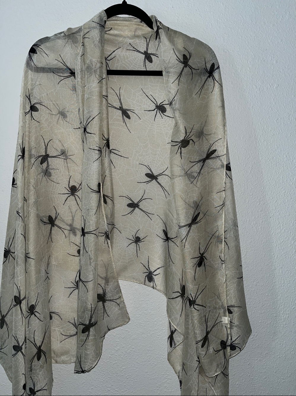 Halloween Sheer Beige Spider-Print Wrap  Scarf 
Novelty print
36” x 70”
NWOT
